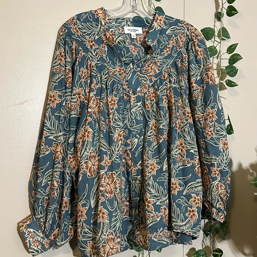 Eesome Blue and Brown Floral Blouse
